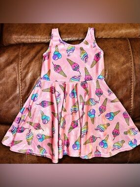 Pixielane Girls Pink Ice Cream Print Skater Dress size 7 EUC